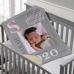 All About Baby Girl Personalized 30-Inch x 40-Inch Sherpa Photo Blanket