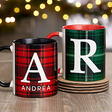 Christmas Plaid 11 oz. Coffee Mug in Pink. View a larger version of this product image.