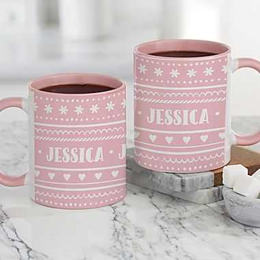 Nordic Noel Personalized Coffee Mug 11 oz. in Pink. View a larger version of this product image.