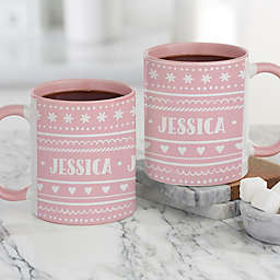 Nordic Noel Personalized Coffee Mug 11 oz. in Pink