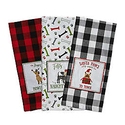 DII Christmas Puppy Embellished Dishtowels in Checkerboard (Set of 3)