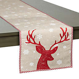 Reindeer Embroidered 14-Inch x 70-Inch Table Runner in White/Red