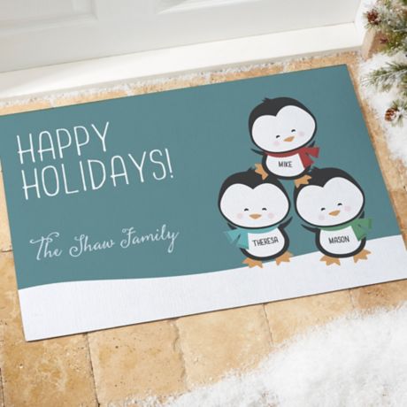 Holly Jolly Characters Personalized Christmas Doormat