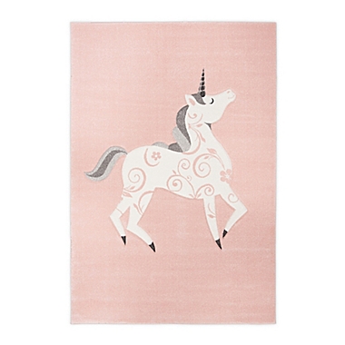 Safavieh Carousel Kids 3&#39;3 x 5&#39;3 Unicorn Area Rug in Pink. View a larger version of this product image.