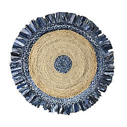 Haven Jute Braid Handcrafted Round Area Rug with Tassels in Denim/Natural