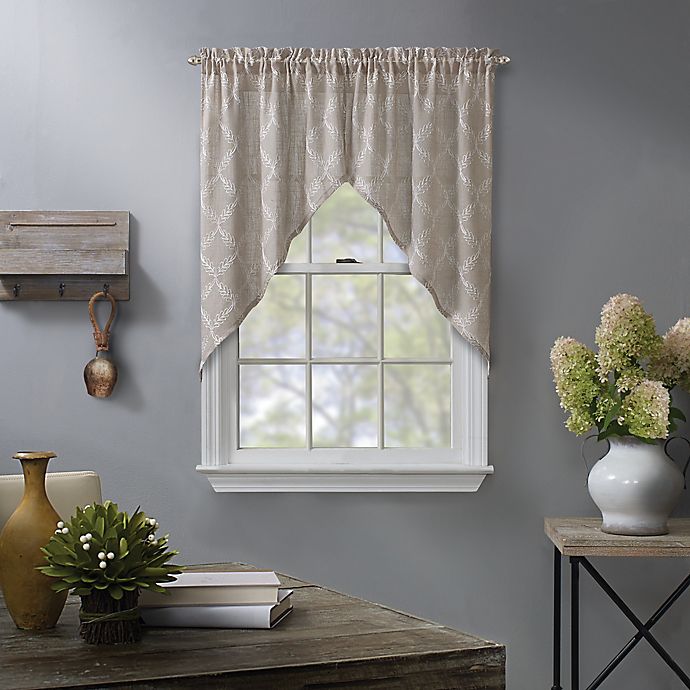 Window Curtain Swag Valance In Linen, Gray Swag Curtains For Bedroom