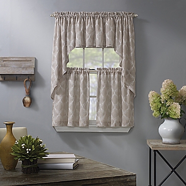 Enchantment Ogee Embroidered 2-Pack Window Curtain Swag Valance in Linen. View a larger version of this product image.