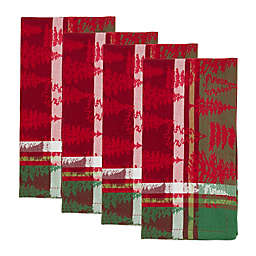 Saro Lifestyle Plaid Christmas Forêt  Napkins in Red (Set of 4)