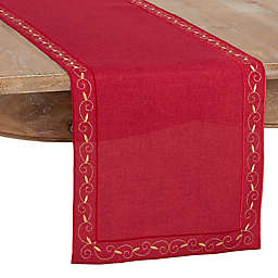 Saro Lifestyle Embroidered Noel Holiday Table Runner in Burgundy