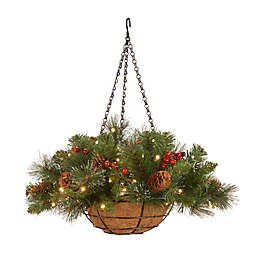 National Tree Company Crestwood Spruce 16-Inch Pre-Lit Hanging Basket with LED Lights