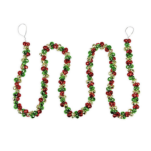 5 Foot Long Jingle Bell Garland in Red and White Metal Bells