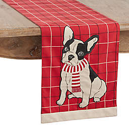 Saro Lifestyle Christmas French Bulldog 13-Inch x 72-Inch Table Runner in Red