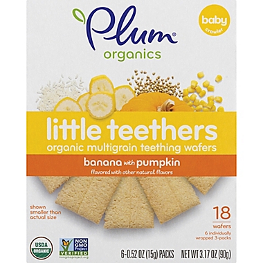 Plum Organics&trade; 6-Packs of 3 Little Yums&trade; Organic Teething Wafers in Pumpkin and Banana. View a larger version of this product image.
