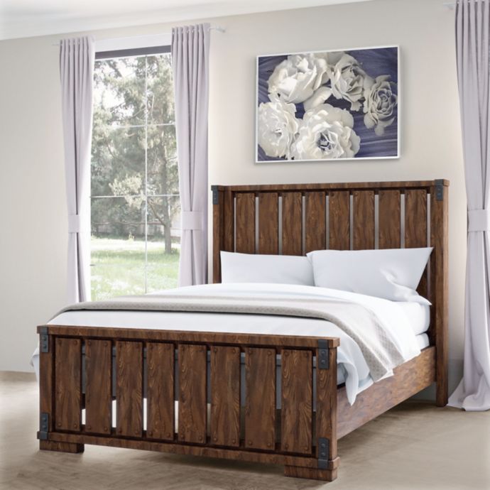 Abbyson Living Keller Vintage Oak Wood Panel Bed in Brown Bed Bath