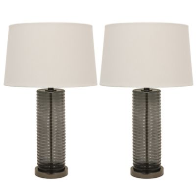 Ribbed Glass Table Lamps in Nickel with 