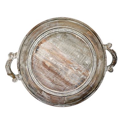 round wood serving tray with handles