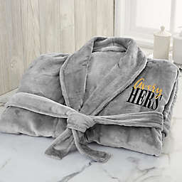 His or Hers Embroidered Luxury Fleece Robe in Grey