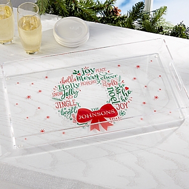 Merry Mistletoe Wreath Personalized Acrylic Serving Tray. View a larger version of this product image.