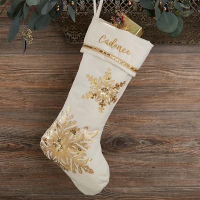 Glistening Snowflake Personalized Christmas Stocking in Ivory
