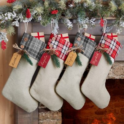 Red Plaid Evergreen Personalized Stocking Tag Collection