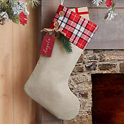 Red Plaid Evergreen Personalized Stocking Tag in Red Maple