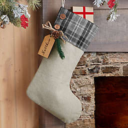 Grey Plaid Evergreen Personalized Stocking Tag in Natural