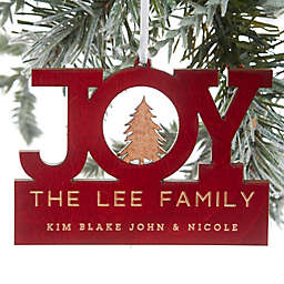 Family Joy Personalized Wood Ornament in Red Wood