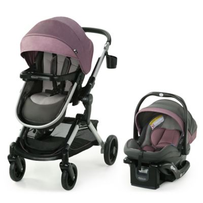 grey and pink travel system
