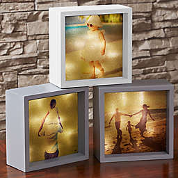 Personalized Photo LED 6-Inch Square Light Shadow Box in Ivory