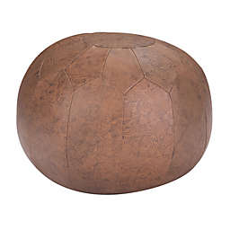 Simpli Home Drury Patterened Genuine Leather Round Pouf in Brown