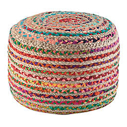 Simpli Home Margo Braided Jute Round Pouf in Multi Color