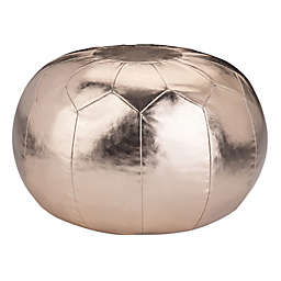 Simpli Home Charlize Faux Leather Round Pouf in Gold
