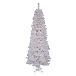 Vickerman 6.5-Foot White Salem Pine Pre-Lit Pencil Christmas Tree with Frosted White Lights