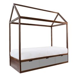 Nico & Yeye Domo Zen Twin Canopy Bed with Drawers in Walnut/Grey