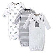 Touched by Nature 0-6M 3-Pack Bear Organic Cotton Gowns in Grey