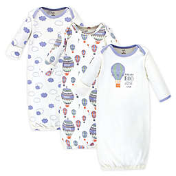 Touched by Nature Preemie 3-Pack Hot Air Balloon Organic Cotton Gowns in Blue