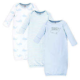 Touched by Nature Whale Preemie 3-Pack Organic Cotton Gowns in Blue