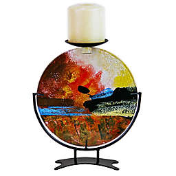 Jasmine Art Glass Sunset Round Pillar Candle Holder