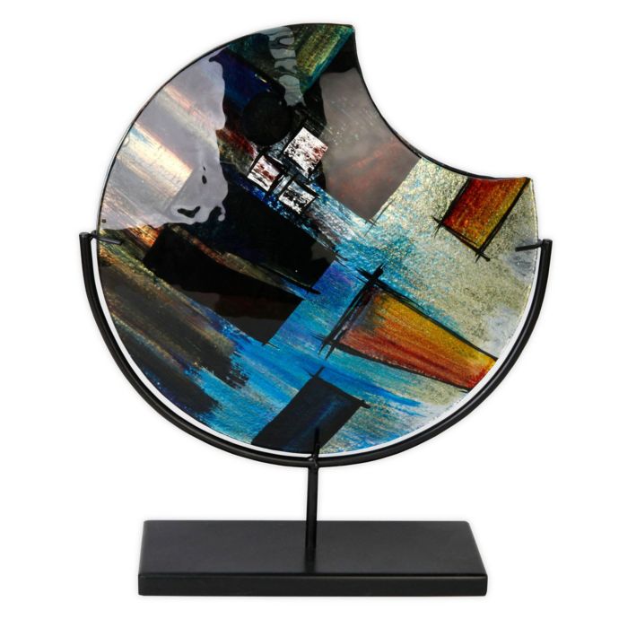 Jasmine Art Glass Big City 14-Inch Round Cutaway Vase with Metal Stand ...