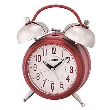 Seiko Twin Bells Alarm Clock in White/Red. View a larger version of this product image.