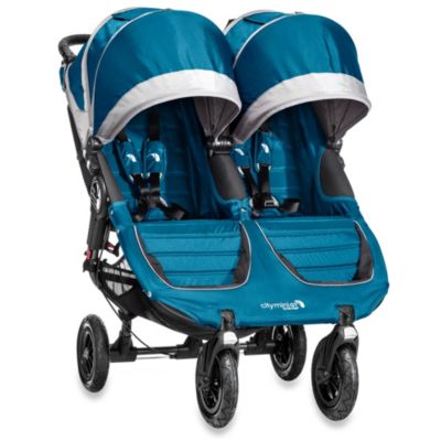 blue double stroller
