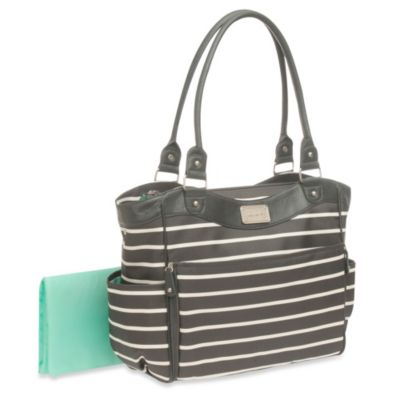 grey and white changing bag