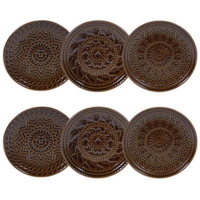 Set of 6 Multicolored Diameter x .75 Certified International Aztec Brown 5.75 Canape/Snack Plates 