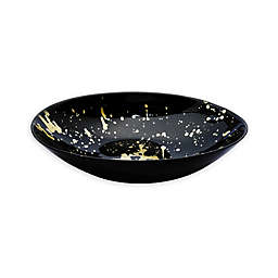 Classic Touch Trophy Oval Serving Bowl with Splashy Gold Design in Black