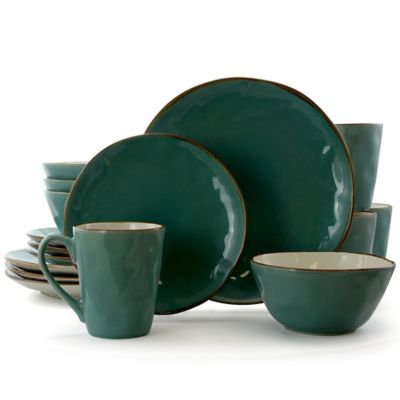 Elama Caribbean Tide 16-Piece Dinnerware Set in Green