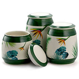 Elama Green Floral 3-Piece Canister Set