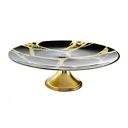 Classic Touch Marbleized Footed Cake Stand in Black/Gold