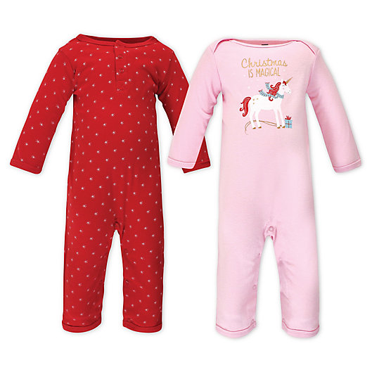 Alternate image 1 for Hudson Baby® Size 12-18M 2-Pack Magical Christmas Coveralls in Pink