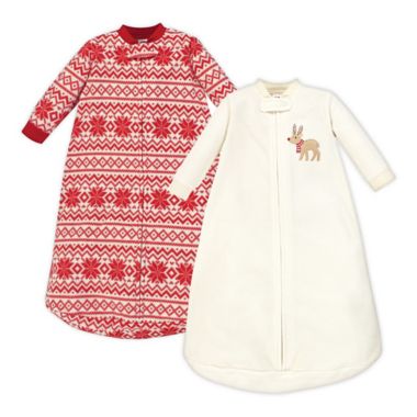 Hudson Baby&reg; Size 0-9M 2-Pack Reindeer Fleece Long Sleeve Sleeping Bags in Red Stripe. View a larger version of this product image.