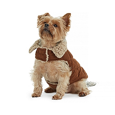Bee &amp; Willow&trade; Faux Suede and Sherpa Lined Extra Small Dog Coat in Brown. View a larger version of this product image.
